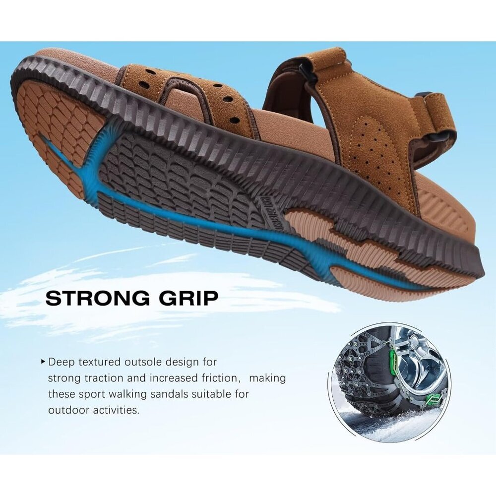 Casual Hiking Sandals Men's Khaki Brown Athletic Sports Walking Fisherman Shoes - Picture 5 of 10